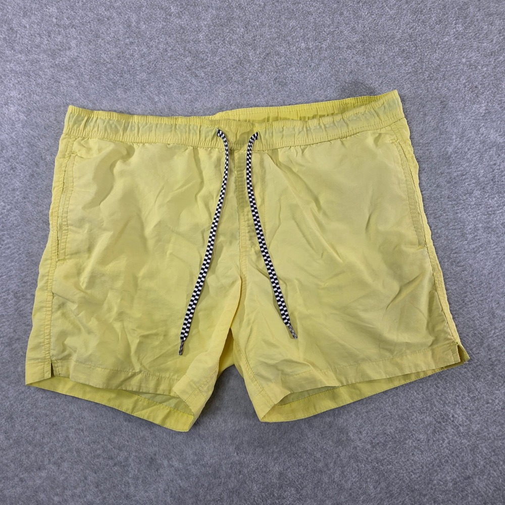 T&C Surf Designs Hawaii Mens Yellow Swim Trunks Checkered Drawstring Large